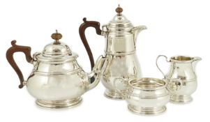 A 1930's four piece silver tea set, by F.C. Richards, of baluster form with banded girdle, 1935/6,
