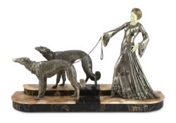 Georges Gori (French, 1894-1944). An Art Deco silvered bronze, spelter and composition group of an