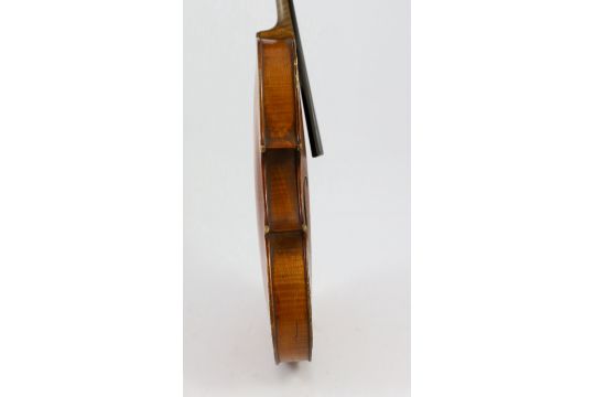 A 19th century French single back violin, the single piece back, sides and back with medium curl and - Image 6 of 11