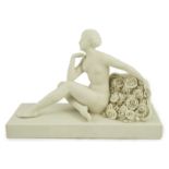 Henri Désiré Grisard (1872 - active until 1940). A signed bisque model of a seated nude by