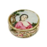 A Chinese famille rose European erotic subject snuff box and cover, Qianlong period, the flat