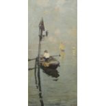 Guido Grimani (Italian, 1871-1933) Fishing boats off Veniceoil on canvassigned78 x 37cm***