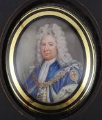 18th century English School Miniature portrait of Robert Harley, 1st Earl of Oxford and Earl