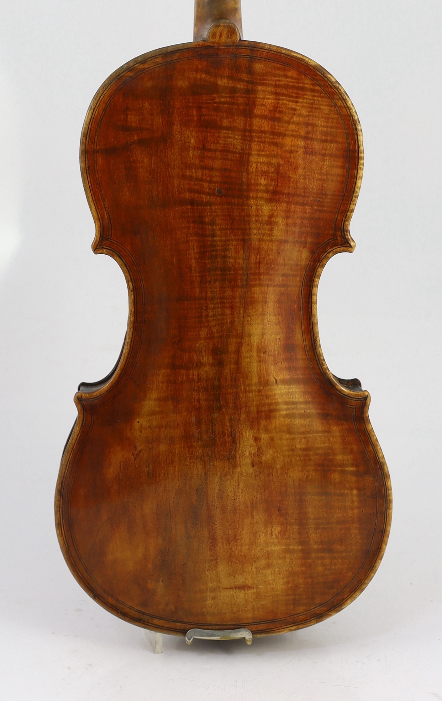 An 18th century violin, labelled ‘New Back by James Carroll, Maker, Manchester 1899’, with slight - Image 8 of 10