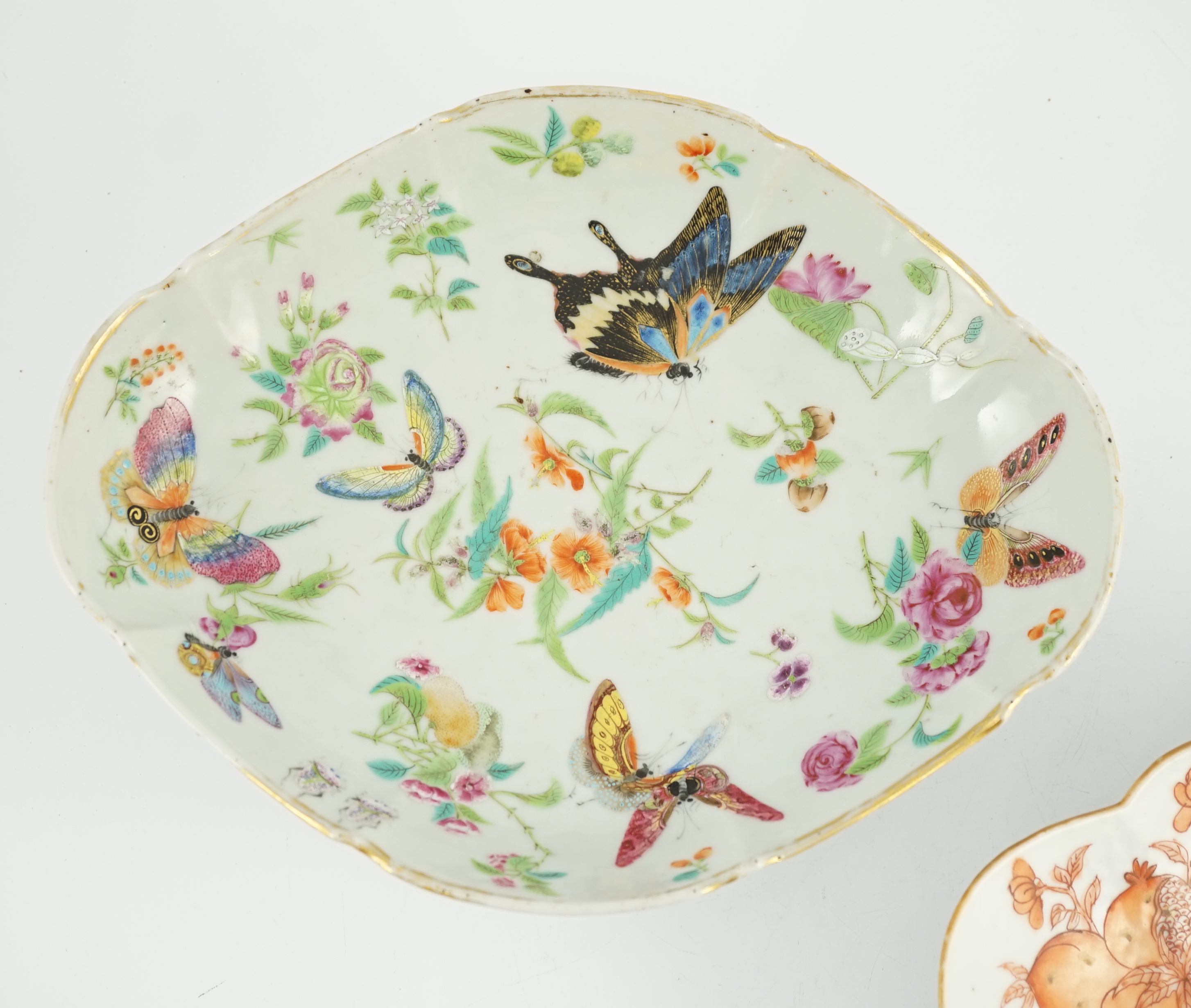 A Chinese famille rose 'butterfly and flowers' dish, Daoguang period and an iron red enamelled ' - Image 3 of 7