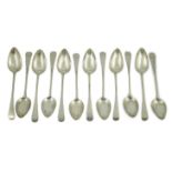 A rare set of twelve George III provincial Scottish silver Old English pattern table spoons, by