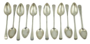 A rare set of twelve George III provincial Scottish silver Old English pattern table spoons, by