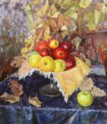 Mikhail Alexandrovich Shaposhnikov (Ukrainian, 1909-1989) Still life of apples in a bowl upon a