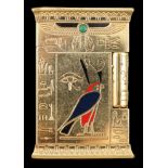 An S.J. Dupont gold plated, cabochon malachite and polychrome enamel set limited edition Pharaoh