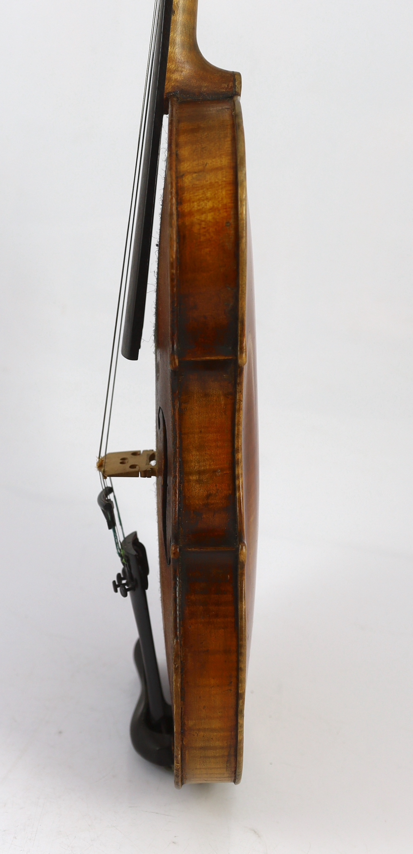 An 18th century violin, labelled ‘New Back by James Carroll, Maker, Manchester 1899’, with slight - Image 3 of 10