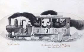 § § Frederick Rowland Emett (English, 1906-1990) 'The Pen-Y-Bun & Llanfernuffin train'pen and ink