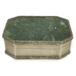 An early Victorian engine turned silver and inset moss agate box and cover, by Sampson Mordan I,