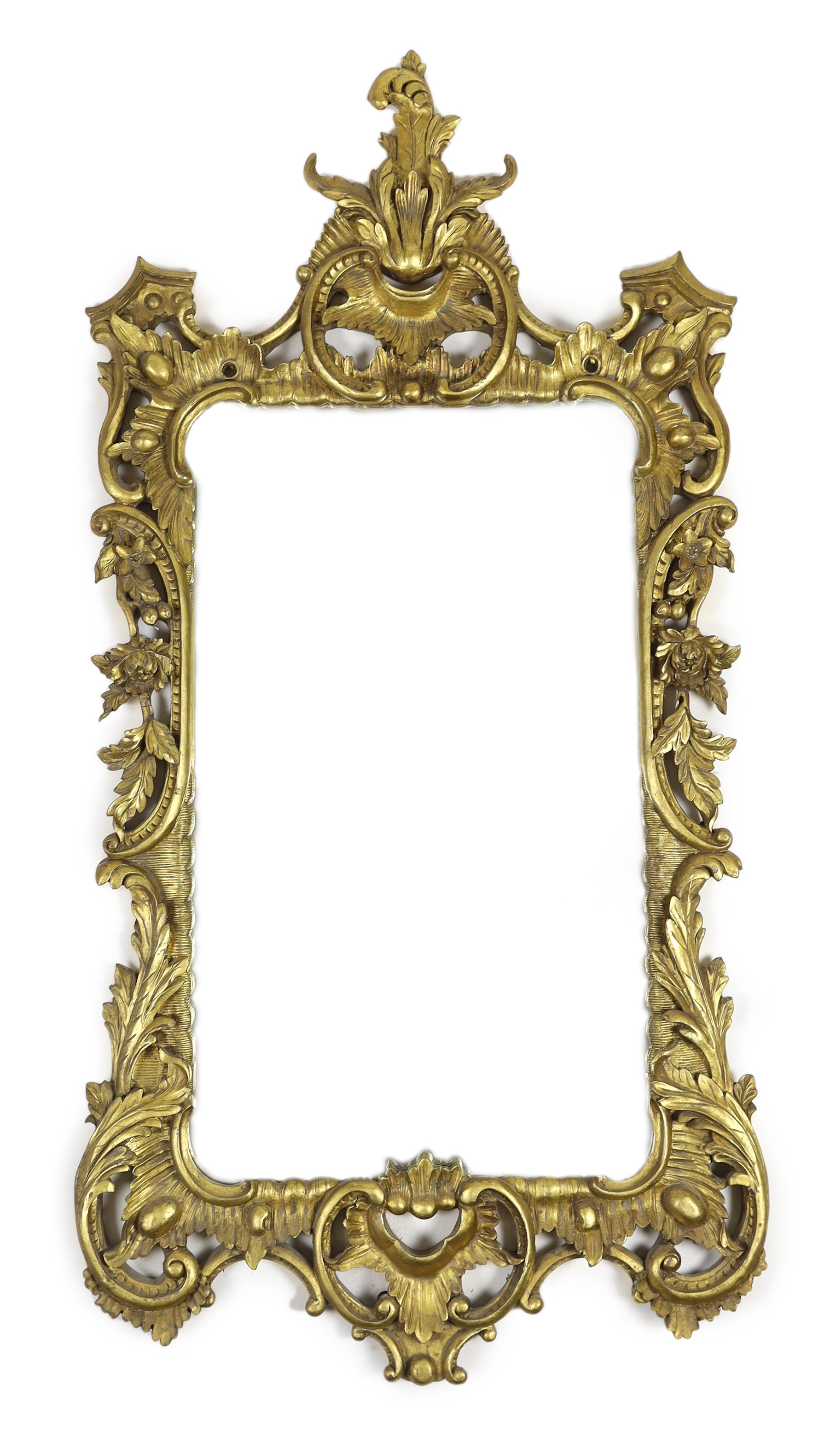A 19th century Chippendale style carved giltwood wall mirror, with foliate scroll frame and
