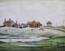 § § Laurence Stephen Lowry R.A. (English, 1887-1976) 'Landscape with farm buildings'offset