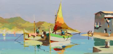 § § Cecil Rochfort D'Oyly John (English, 1906-1993) 'Fishing boats on a Mediterranean coast'oil on