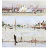 Charles Edward Dixon, R.I. (English, 1872-1934) 'Blown Boats at Ouldon', 'Oulton Broad' & 'Breydon