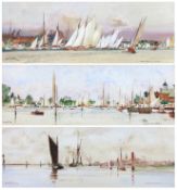 Charles Edward Dixon, R.I. (English, 1872-1934) 'Blown Boats at Ouldon', 'Oulton Broad' & 'Breydon