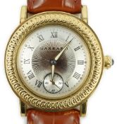 A gentleman's Garrard 18ct gold 150th anniversary automatic wrist watch, with cabochon set winder