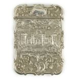 An early Victorian silver 'castle top' card case by Nathaniel Mills, depicting Windsor and Warwick