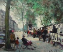 § § Jules René Hervé (French, 1887-1981) French street scene with picture sellersoil on