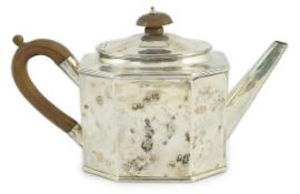 A George III silver teapot, by Robert Sharp, of plain octagonal form, London, 1796, length 26cm,