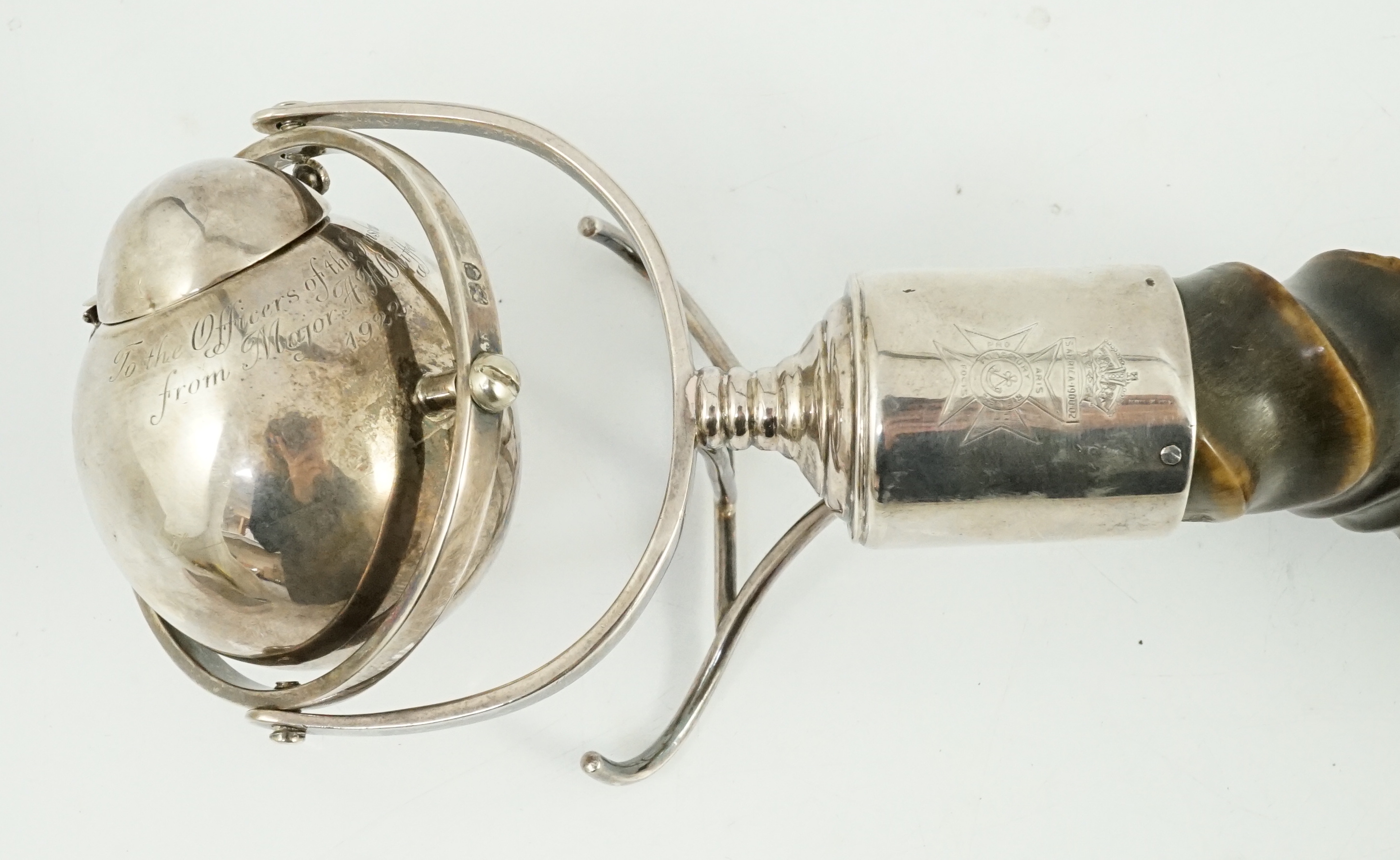 The Finsbury Rifles. An Edwardian silver and antler horn gimballed table lighter, retailed by Asprey - Image 3 of 8