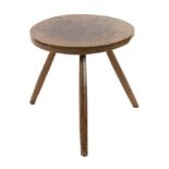 A 19th century circular ash cricket table, with single block circular top on splayed octagonal legs,