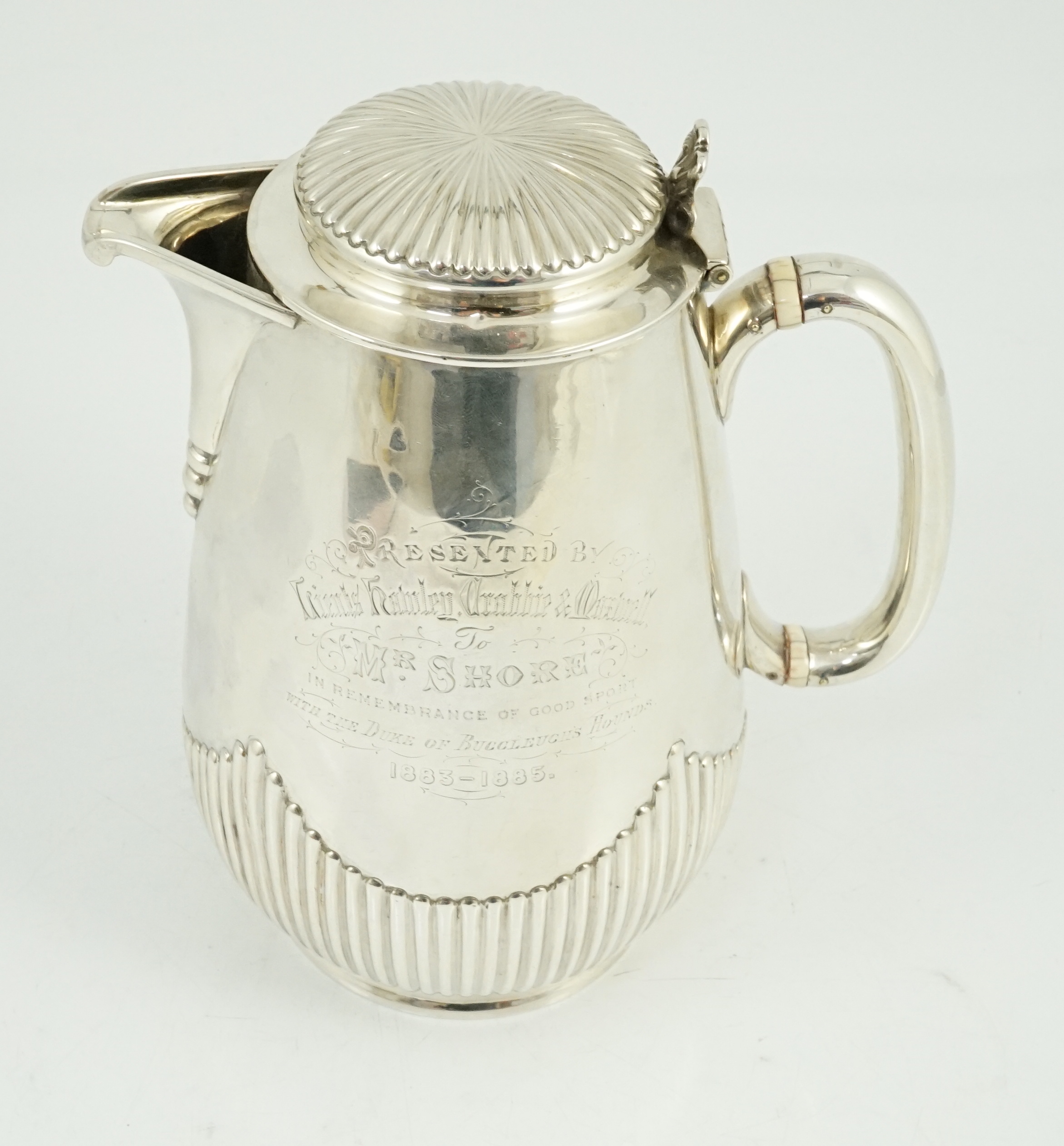 The Royal Scots Greys. A Victorian Scottish silver hotwater pot, Hamilton & Inches, Edinburgh, 1882, - Image 6 of 8