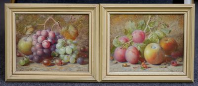 Charles Archer (British, 1855-1931) Still lifes of plums, apples, rosehips, white currants and a