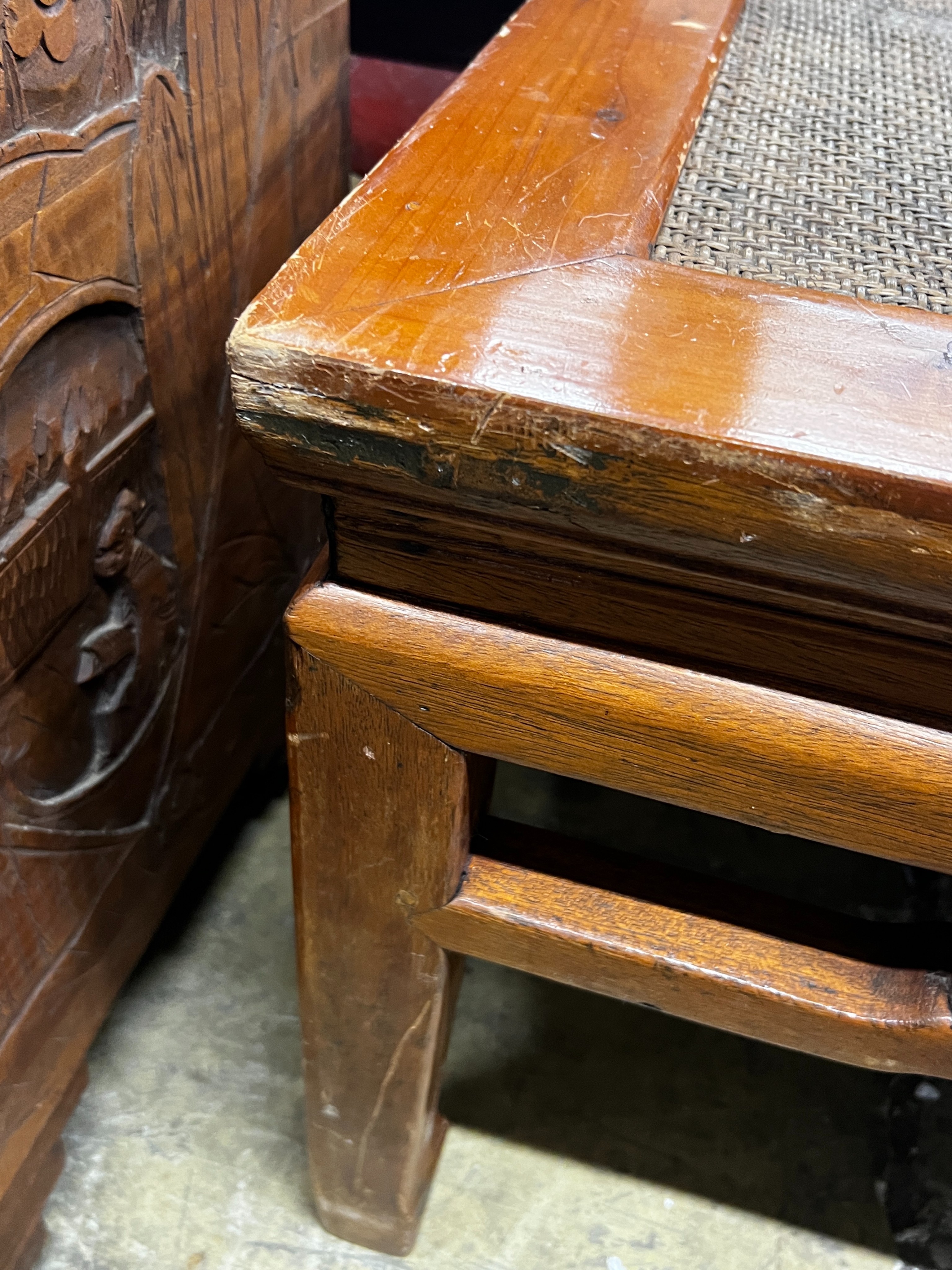 A Chinese square caned pine low table, width 97cm, height 51cm - Image 3 of 4