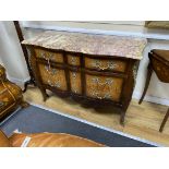 A Louis XVI style kingwood marble topped commode, width 118cm, depth 52cm, height 86cm