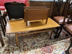 A mid century rectangular teak coffee table, length 118cm, depth 65cm, height 44cm together with a