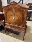 A Queen Anne style walnut cocktail cabinet, width 94cm, depth 52cm, height 160cm