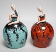 A 1930’s Robj figural ‘dancer’ powder bowl and cover and a similar powder bowl and cover, maker’s