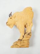 Nick Lamb, a fine cased boxwood okimono carving of a mountain ram, 9cm high
