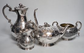 A four piece Victorian silver plated tea set