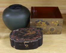 A Japanese bronze jar, a box and two stacking containers, vase 20cm high