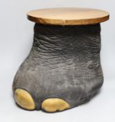 A taxidermy elephant foot side table, 37cm high