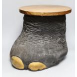 A taxidermy elephant foot side table, 37cm high