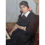 Nickolaj Pavlovic Kalmykov (Russian, 1924-1994), oil on canvas, Portrait of a seated girl, signed