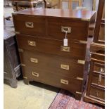 A reproduction brass mounted mahogany two part military style chest, width 78cm, depth 39cm,