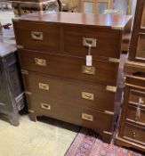 A reproduction brass mounted mahogany two part military style chest, width 78cm, depth 39cm,