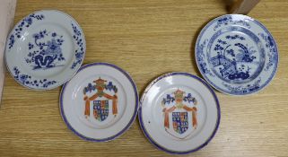 Two Chinese Armorial plates and two Chinese export plates, armorial plates 21cm diameter