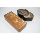 A Japanese lacquer rectangular box and cover, signed, Taisho period and a Japanese clam-shell shaped
