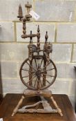 A Victorian turned wood spinning wheel, height 97cm