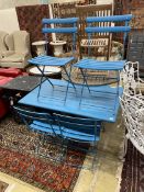 An Italian EMU furniture rectangular blue metal folding garden table, length 110cm, depth 70cm,