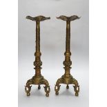 A pair of Chinese bronze altar sticks, 41.5cm high