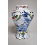 An 18th century Delft polychrome vase, 24cm high