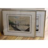 M. C. Bernard, pair of watercolours, 'From the steps of Battersea Bridge', signed, 24 x 32cm