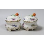 Two Nymphenburg salts pots and covers, 9cm tall